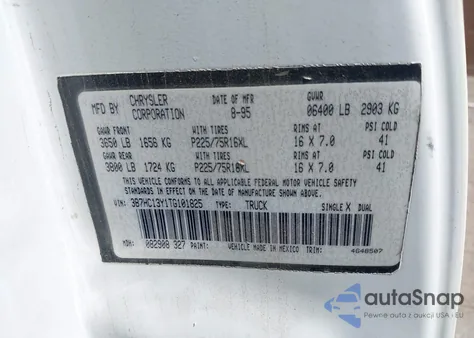 1996 Dodge Ram 1500 from USA, damaged, VIN 3B7HC13Y1TG101825